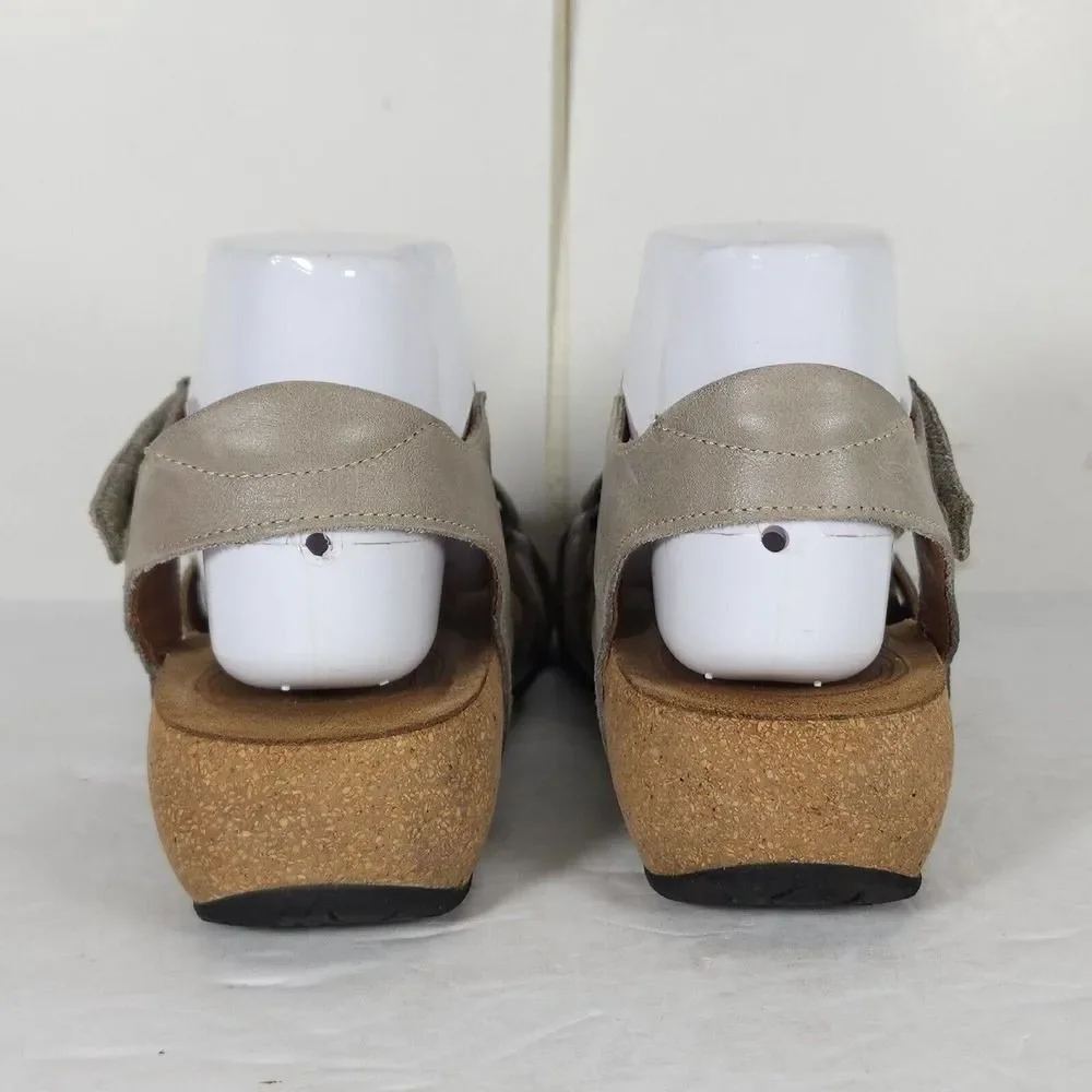 Taos Women’s Trulie US8-8,5 Taupe Leather Woven Wedge CrissCros Strappy Sandal_9